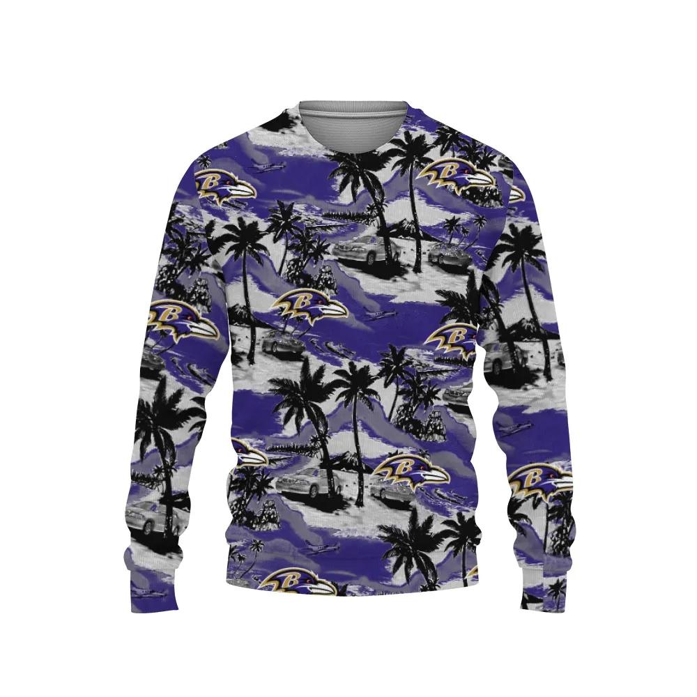 Baltimore Ravens Tropical Patterns Ugly Christmas Sweater, NFL Christmas Sweater Moonbestprint