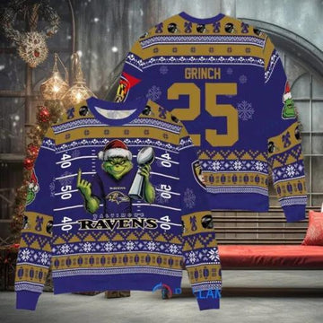Baltimore Ravens x Grinch Christmas Dr. Seuss How the Grinch Stole Christmas with Super Bowl Trophy Custom Ugly Christmas Sweater, NFL Chritsmas Sweater Moonbestprint
