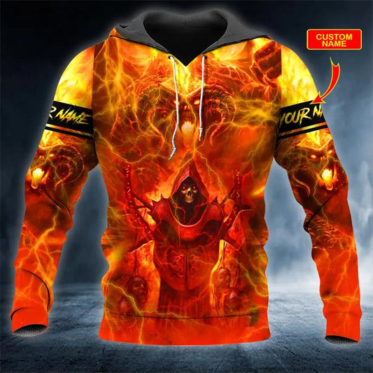 Baphomet Grim Reaper On Fire Skull Custom 3D Hoodie Moonbestprint