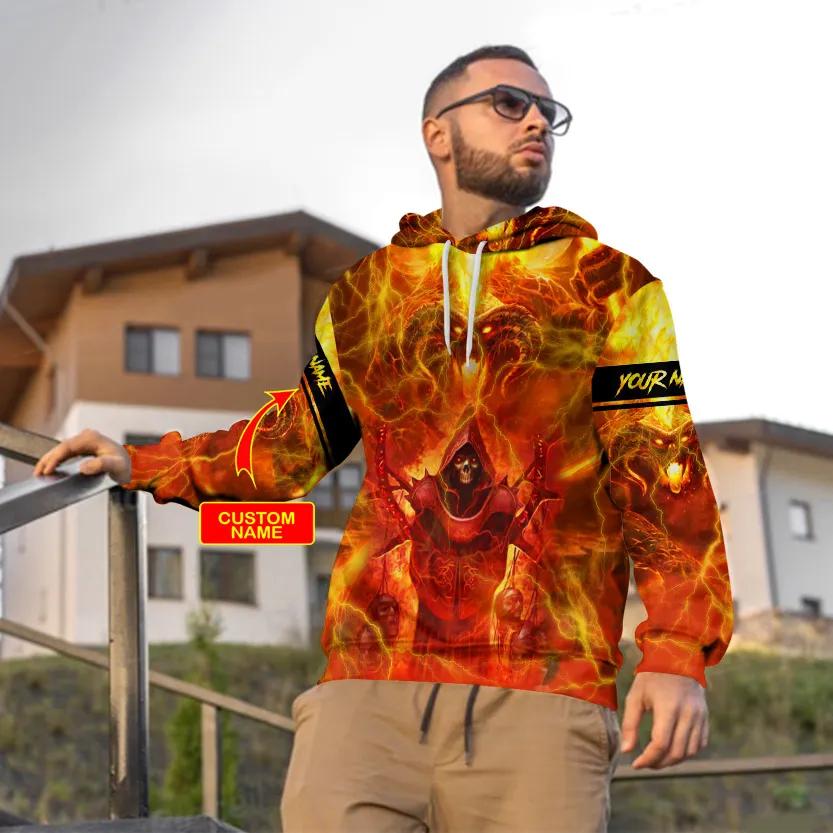 Baphomet Grim Reaper On Fire Skull Custom 3D Hoodie Moonbestprint