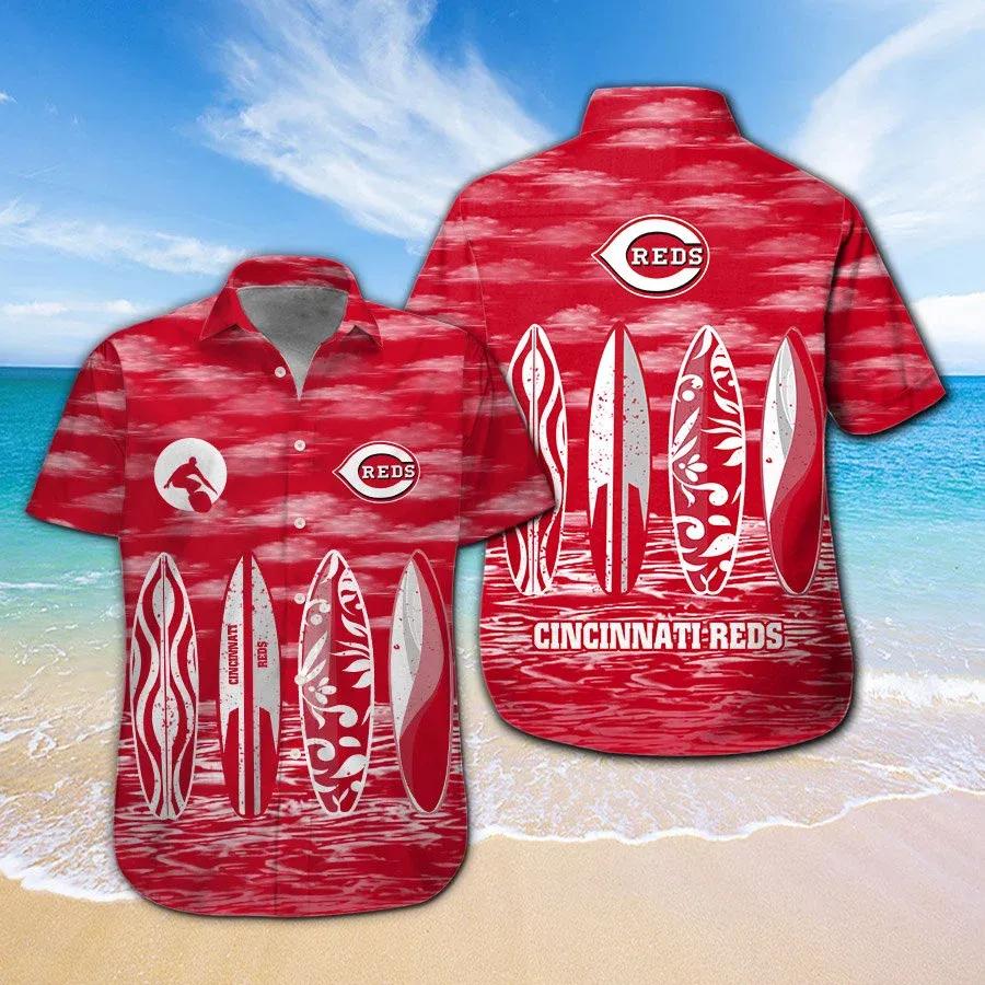 Baseball Cincinnati Reds Surfboard Summer Beach Hawaiian Shirt, MLB Hawaiian Shirt Moonbestprint