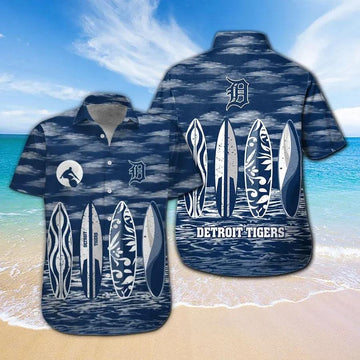 Baseball Detroit Tigers Surfboard Summer Beach Hawaiian Shirt, MLB Hawaiian Shirt Moonbestprint