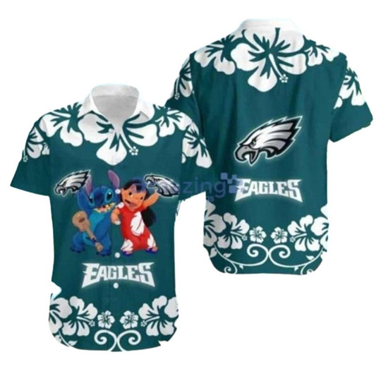 Beach Buddies Lilo And Stitch Philadelphia Eagles Aloha Hawaiian Shirt - Moonbestprint