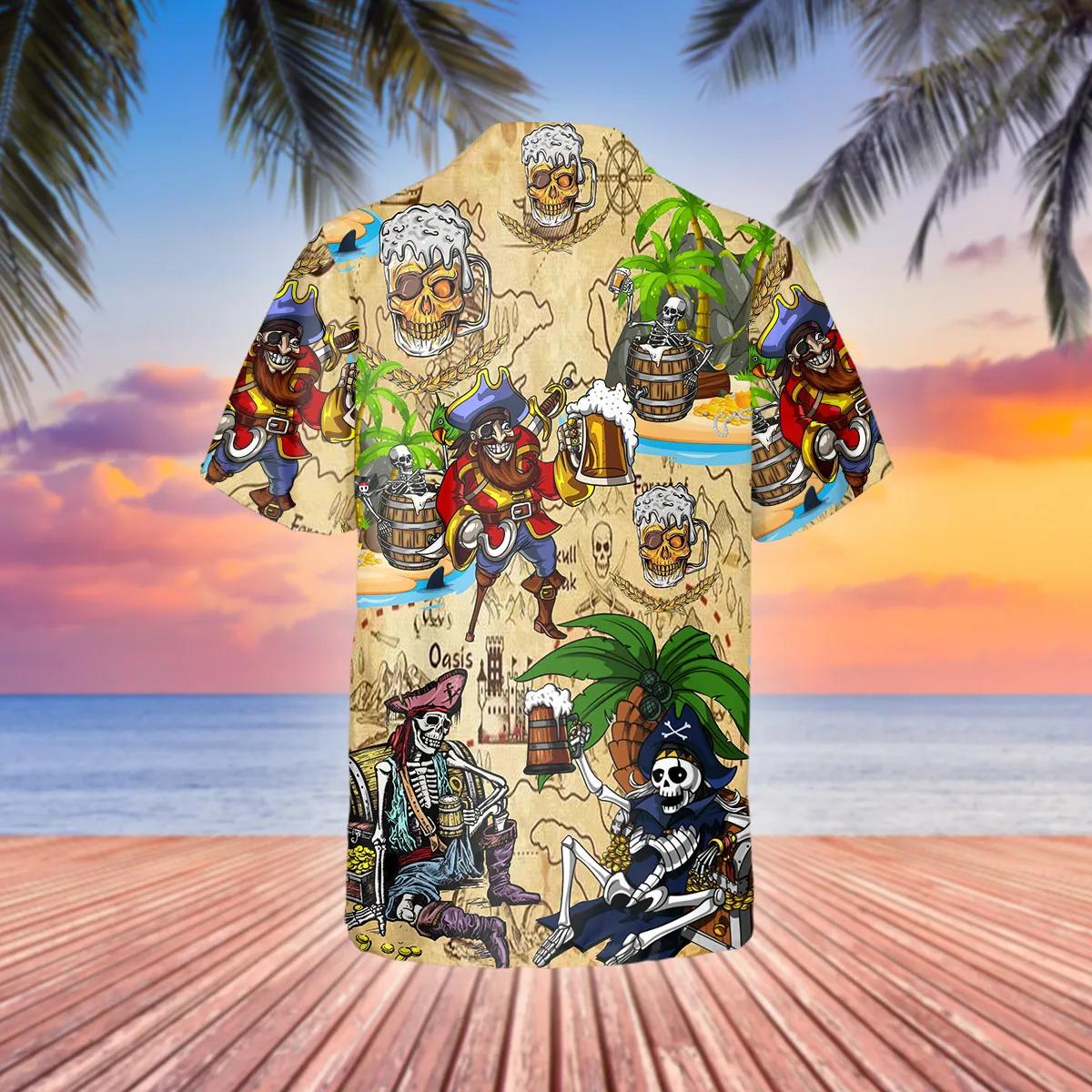 Beach Party Pirates Captain Skeleton Beer Skull Hawaiian Shirt, Hawaiian Button Up Shirt, Tropical Shirts For Men Moonbestprint