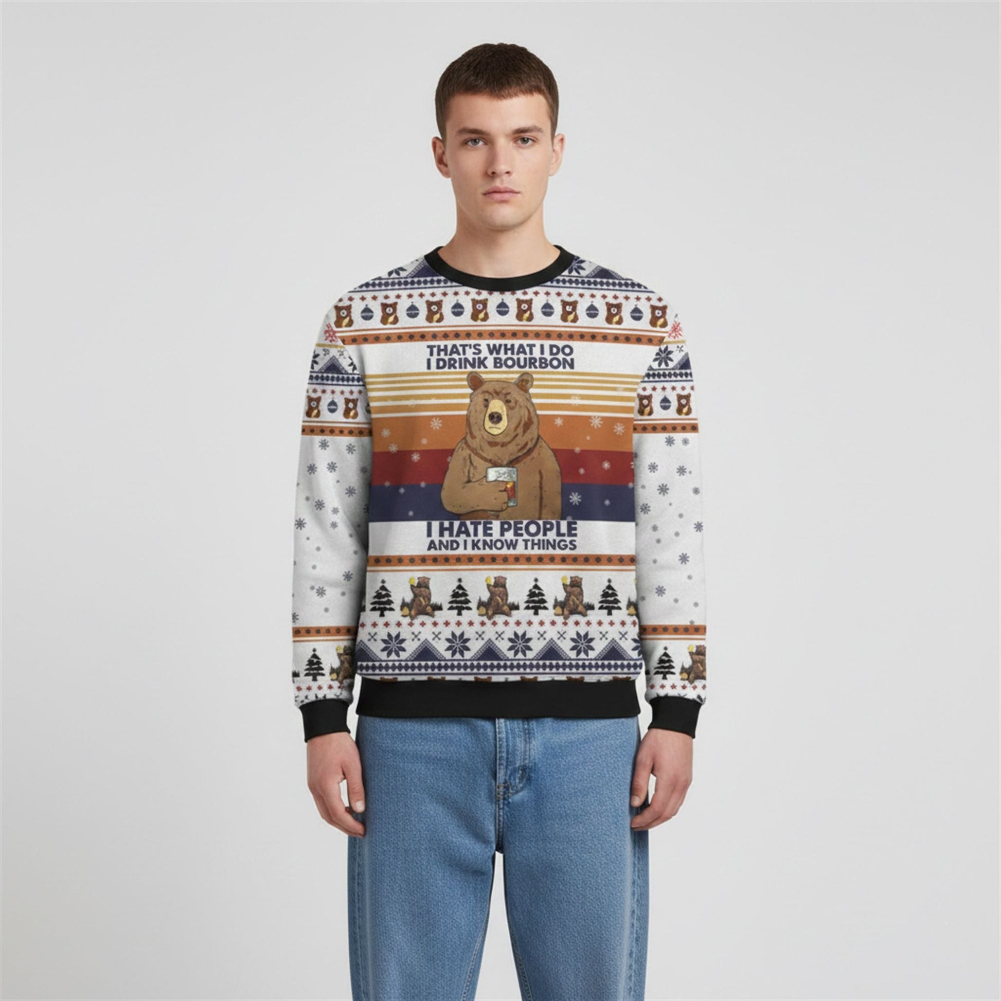 Bear Drink Bourbon Whiskey Ugly Sweater 2026 Christmas - Moonbestprint