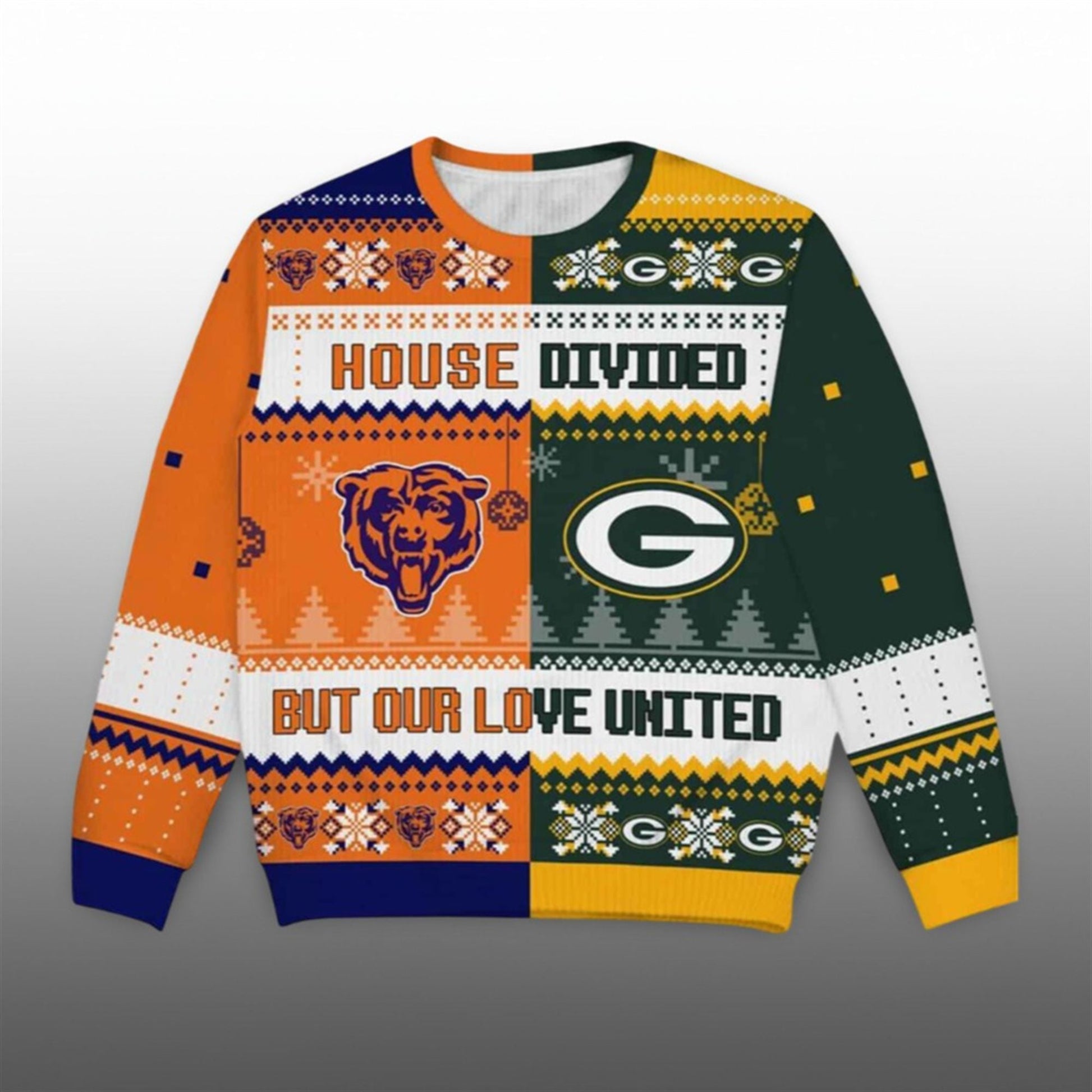 Bears x Packers House Divided But Our Love United Ugly Christmas Sweater - Moonbestprint