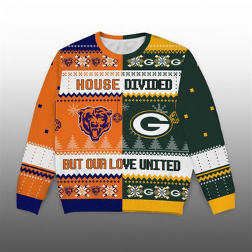 Bears x Packers House Divided But Our Love United Ugly Christmas Sweater - Moonbestprint