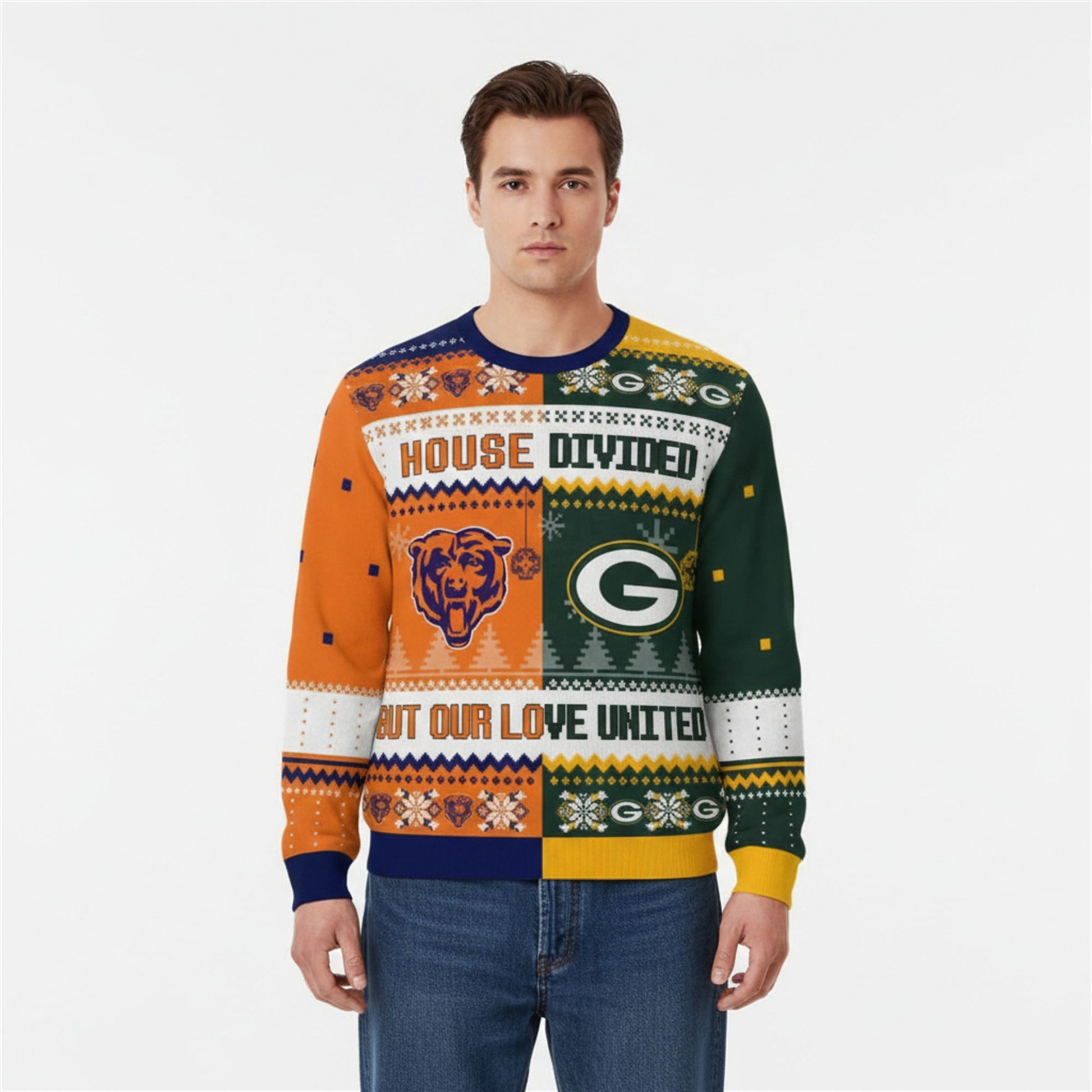Bears x Packers House Divided But Our Love United Ugly Christmas Sweater - Moonbestprint