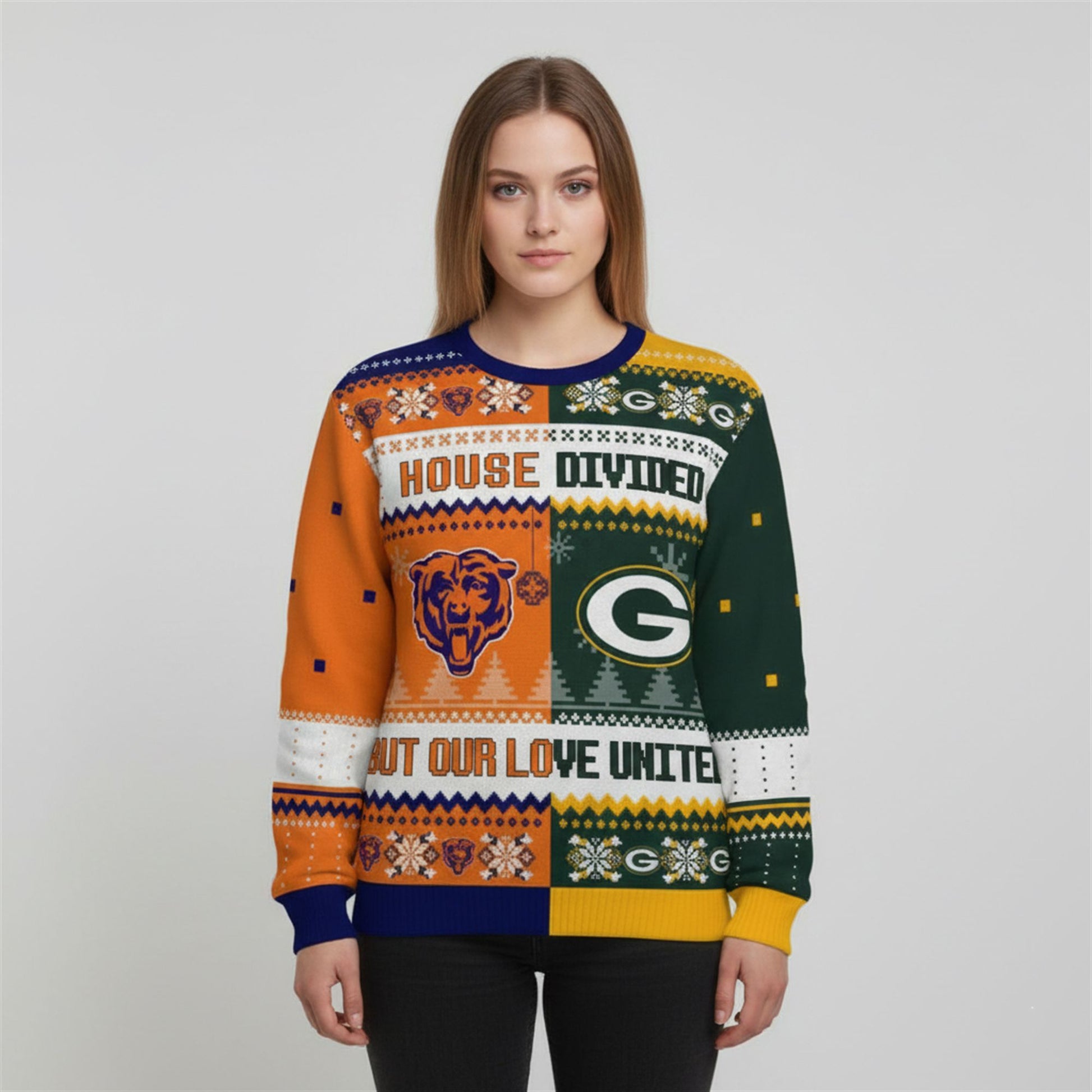Bears x Packers House Divided But Our Love United Ugly Christmas Sweater - Moonbestprint