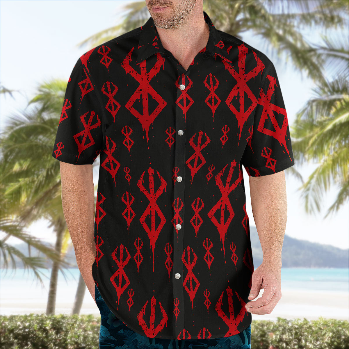 Berserk Brand of Sacrifice Black Red Pattern Anime Hawaiian Shirt – Moonbestprint