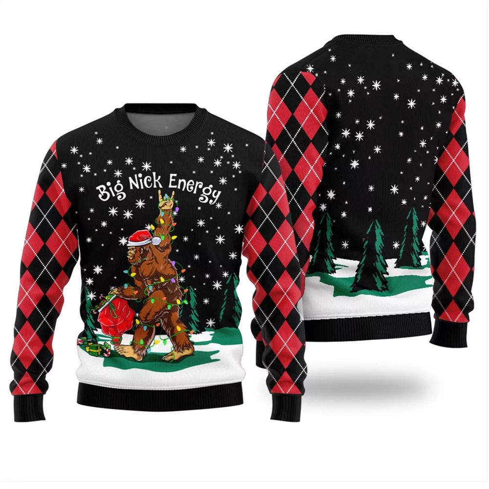 Big Nick Bigfoot Energy Ugly Christmas Sweater - Moonbestprint