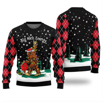 Big Nick Bigfoot Energy Ugly Christmas Sweater - Moonbestprint