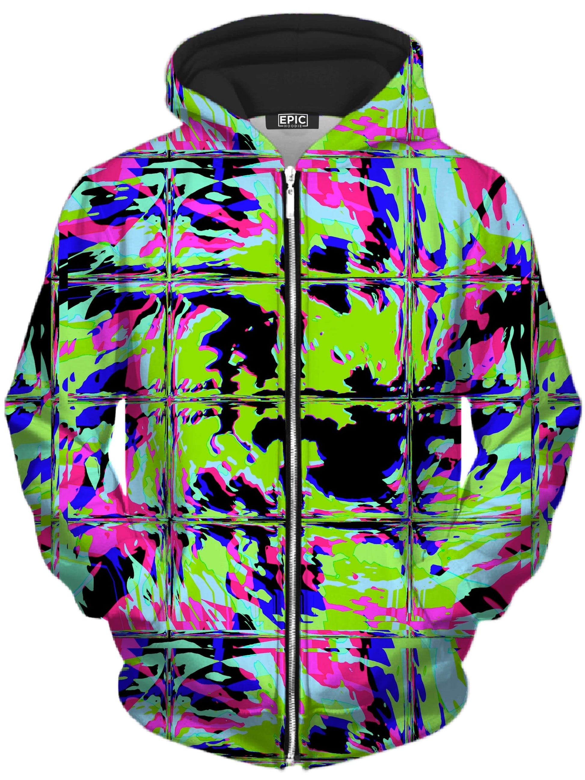 Blacklight Rave Glitch Unisex Zip-Up Hoodie -Moonbestprint