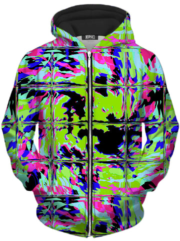Blacklight Rave Glitch Unisex Zip-Up Hoodie -Moonbestprint