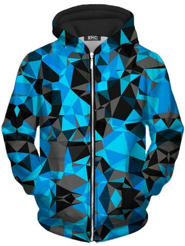 Blue and Black Geo Unisex Zip-Up Hoodie -Moonbestprint