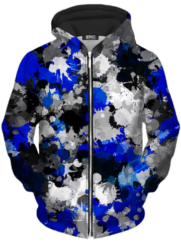 Blue and Grey Paint Splatter Unisex Zip-Up Hoodie -Moonbestprint