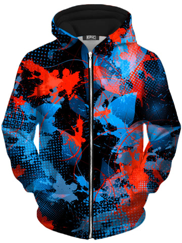 Blue and Orange Paint Splatter Unisex Zip-Up Hoodie -Moonbestprint