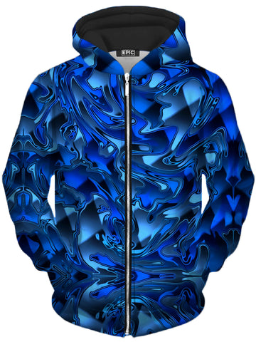 Blue Chromatic Melt Unisex Zip-Up Hoodie -Moonbestprint
