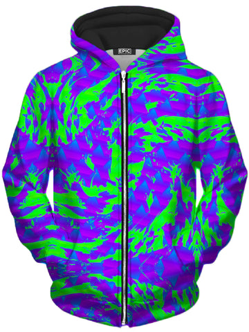 Green and Purple Hypno Splatter Unisex Zip-Up Hoodie -Moonbestprint