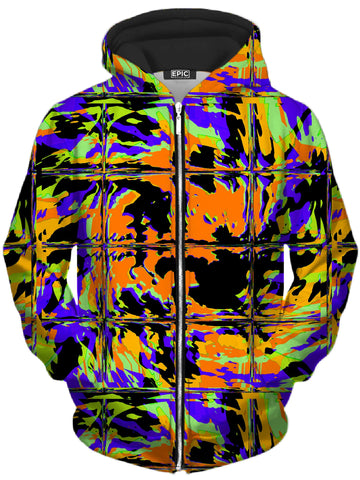 Orange Violet Rave Glitch Unisex Zip-Up Hoodie -Moonbestprint