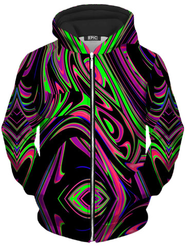 Pink and Green Blackout Drip Unisex Zip-Up Hoodie -Moonbestprint