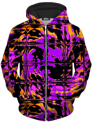 Purple Blackout Rave Glitch Unisex Zip-Up Hoodie -Moonbestprint
