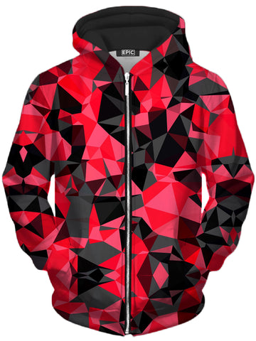 Red and Black Geo Unisex Zip-Up Hoodie -Moonbestprint