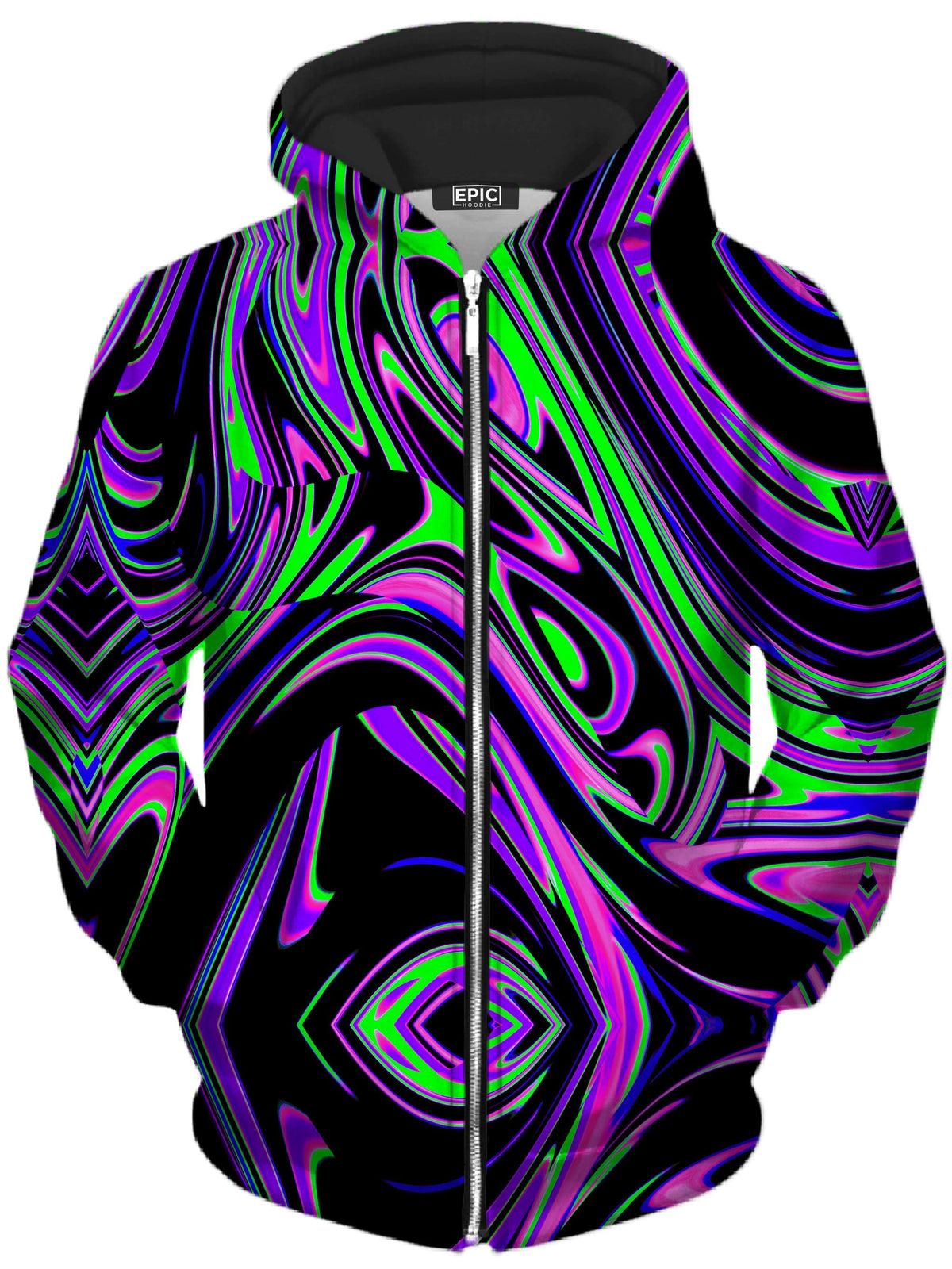Violet and Lime Blackout Drip Unisex Zip-Up Hoodie -Moonbestprint