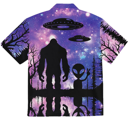 Bigfoot Alien Chest Pocket Short Sleeve Hawaiian Shirt - Moonbestprint
