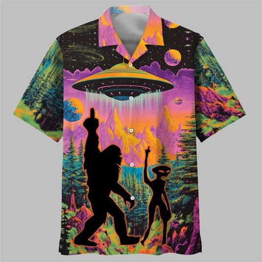 Bigfoot Alien Spaceship Hawaiian Shirt - Moonbestprint