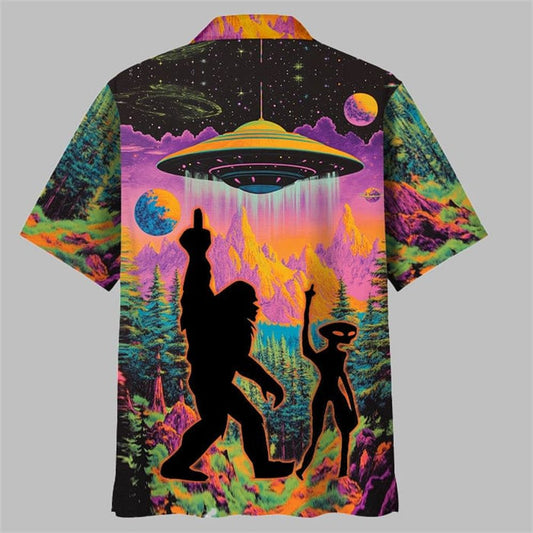 Bigfoot Alien Spaceship Hawaiian Shirt - Moonbestprint