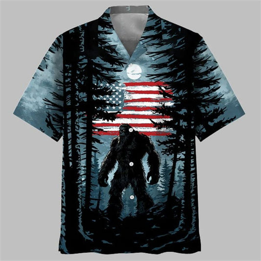 Bigfoot Alien UFO Forest Tattoo Hawaiian Shirt - Moonbestprint