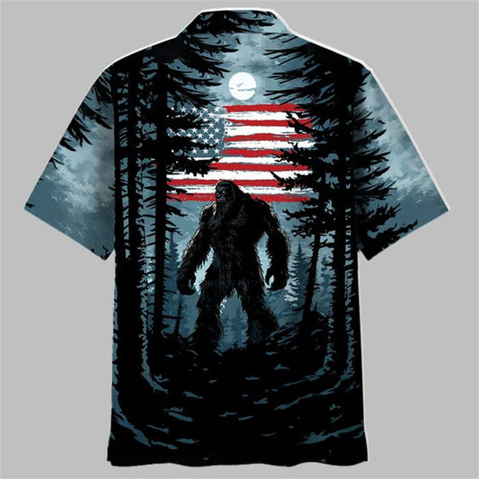 Bigfoot Alien UFO Forest Tattoo Hawaiian Shirt - Moonbestprint