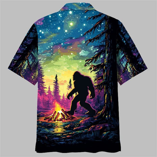 Bigfoot Alone Campfire Night Hawaiian Shirt - Moonbestprint