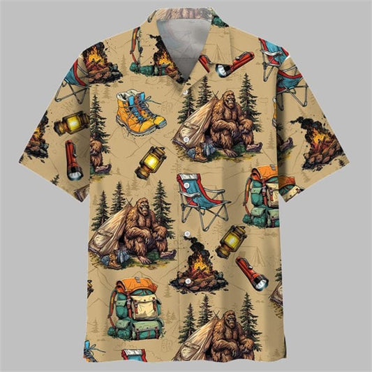 Bigfoot Camping Vintage Hawaiian Shirt - Moonbestprint