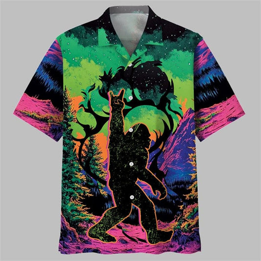 Bigfoot Footprint Forest Hawaiian Shirt - Moonbestprint