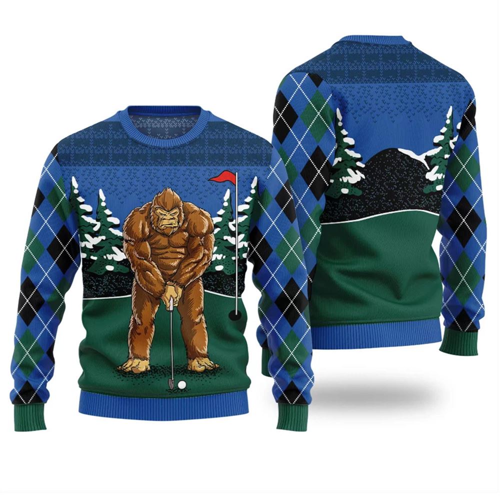 Bigfoot Golfing Ugly Christmas Sweater - Moonbestprint