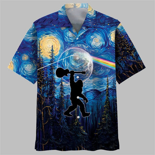 Bigfoot Guitar Starry Night Hawaiian Shirt - Moonbestprint