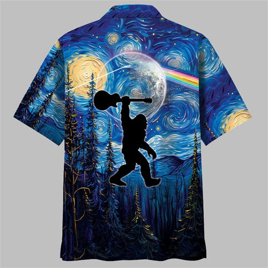Bigfoot Guitar Starry Night Hawaiian Shirt - Moonbestprint