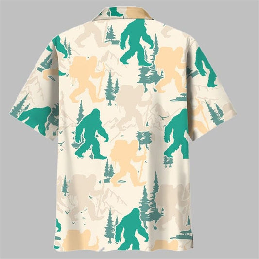Bigfoot Hiking Mountain And Trees Hawaiian Shirt - Moonbestprint