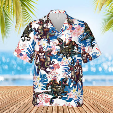 Bigfoot Riding Dinosaur Aloha Hawaiian Shirt – Moonbestprint