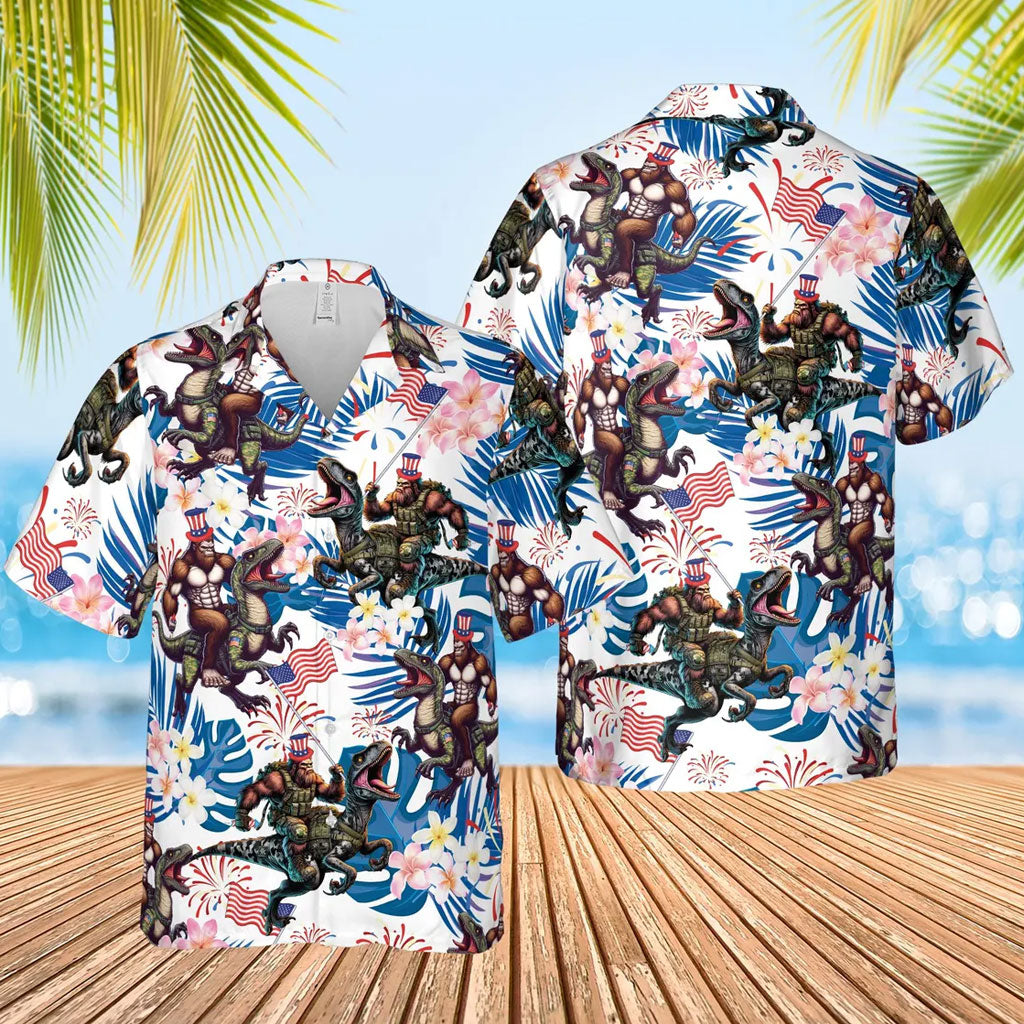 Bigfoot Riding Dinosaur Aloha Hawaiian Shirt – Moonbestprint