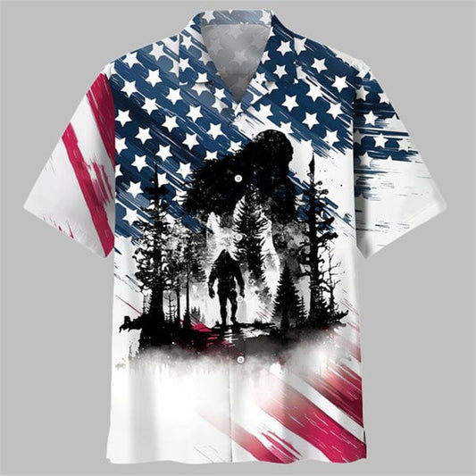 Bigfoot Sasquatch American Flag Patriotic Hawaiian Shirt - Moonbestprint