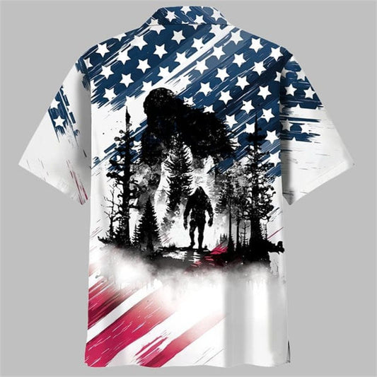 Bigfoot Sasquatch American Flag Patriotic Hawaiian Shirt - Moonbestprint