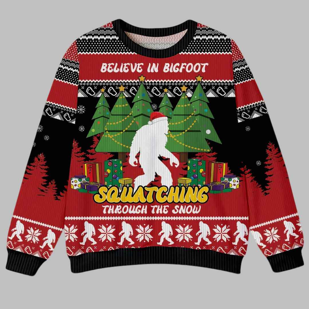 Bigfoot Squatching Through The Snow Ugly Christmas Sweater – Moonbestprint