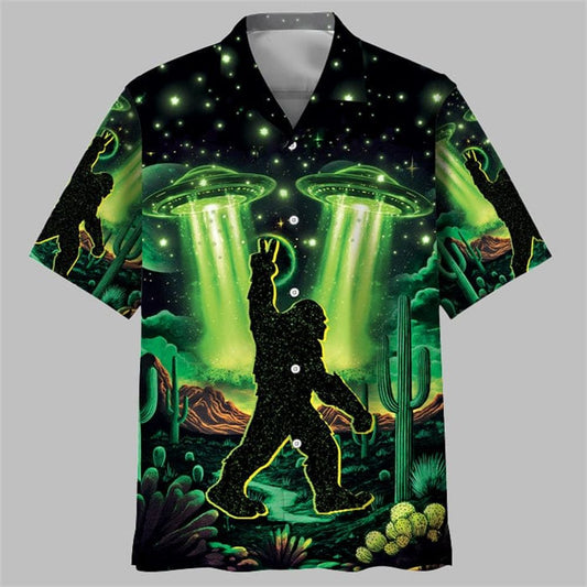Bigfoot Strolls In A Desert Night Hawaiian Shirt - Moonbestprint