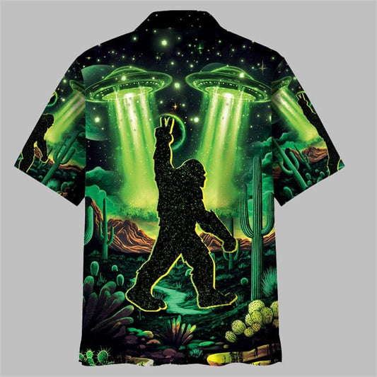 Bigfoot Strolls In A Desert Night Hawaiian Shirt - Moonbestprint
