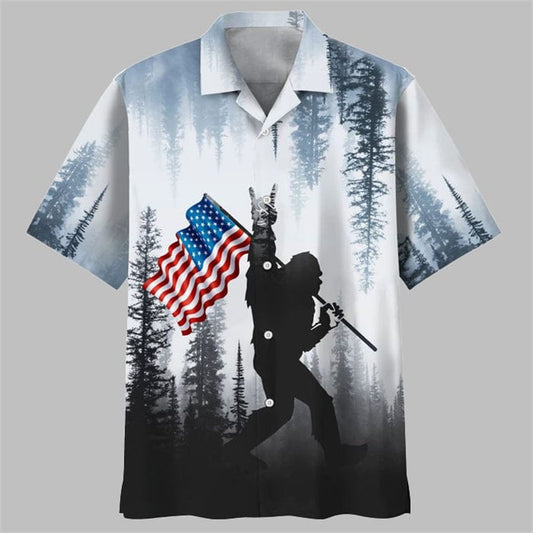 Bigfoot Usa Flag Hawaiian Shirt - Moonbestprint