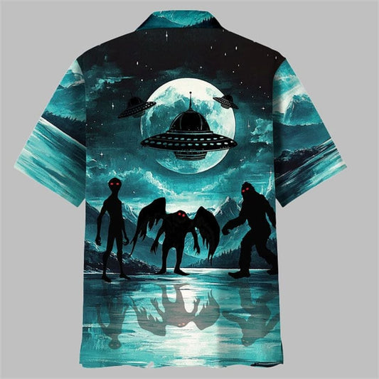 Bigfoot and Mothman Alien Hawaiian Shirt - Moonbestprint