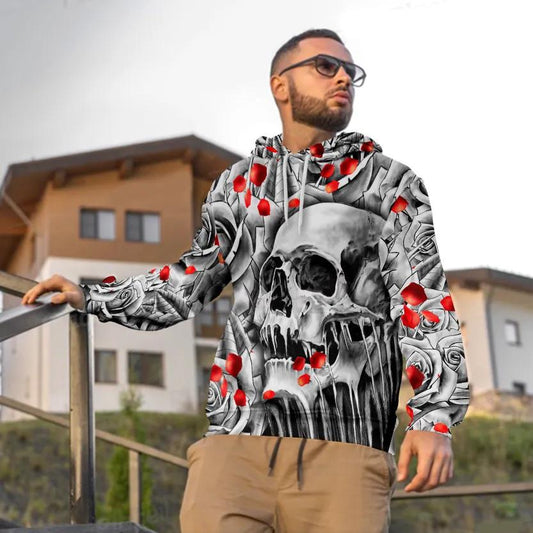 Black And White Roses Skull Hoodie Moonbestprint